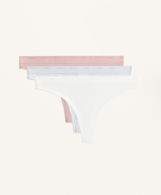 OYSHO Набор из 3 пар трусов-стрингов из хлопковой смеси, пыльно-розовый