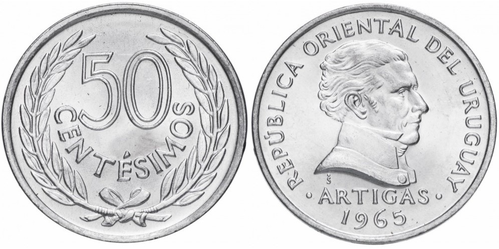 Уругвай 50 сентесимо, 1965 Хосе Хервасио Артигас UNC