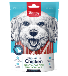 Wanpy Dog Лакомство для собак Курица с треской в форме сэндвича, 100гр.