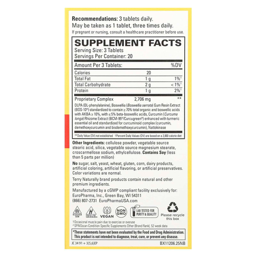 Terry Naturally, Curamin, обезболивающее, 60 таблеток