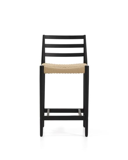 Полубарный стул Analy из массива дуба в черной отделке и веревочным сиденьем 65 см