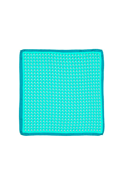 Бирюзовый шёлковый платок в карман пиджака с морскими коньками