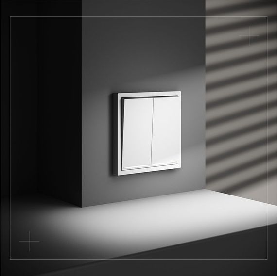 Проходной переключатель встраиваемый Voltum S70 двухклавишный с подсветкой 10А, (белый матовый) VLS020402