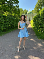 Платье из хлопка с завязкой мини голубое