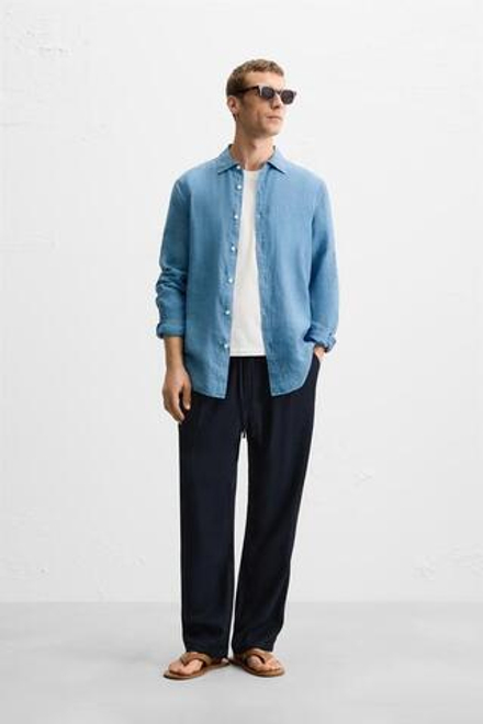 ZARA БРЮКИ RELAXED FIT ИЗ ЛИОЦЕЛЛА, МОРСКОЙ СИНИЙ