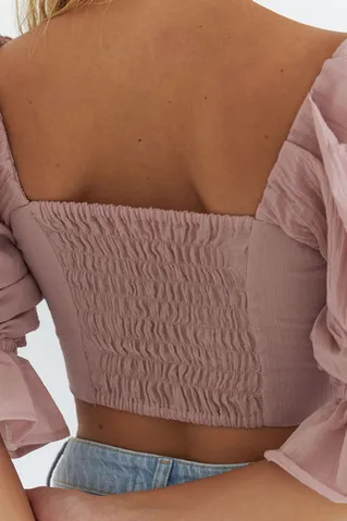 Блуза с рукавами фонариками из жатого хлопка пудрового цвета