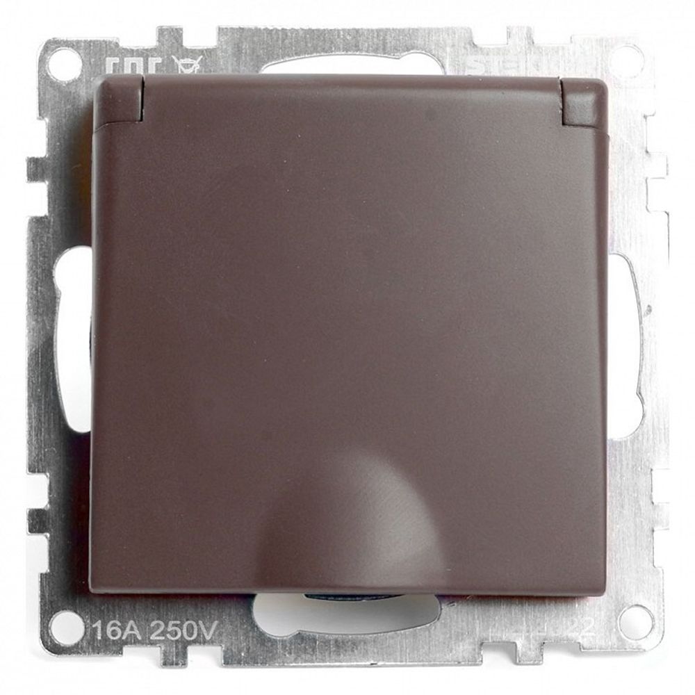 Розетка с заземлением и со шторкой, без рамки с крышкой Stekker Катрин 49029