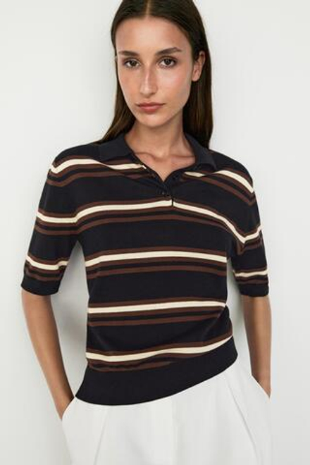 Massimo Dutti Трикотажный поло в полоску из 100% хлопка, темно-синий