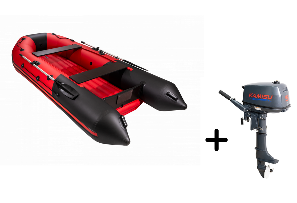 Таймень NX 3600 НДНД PRO красный-черный + KAMISU T 5 BMS (комплект лодка + мотор)