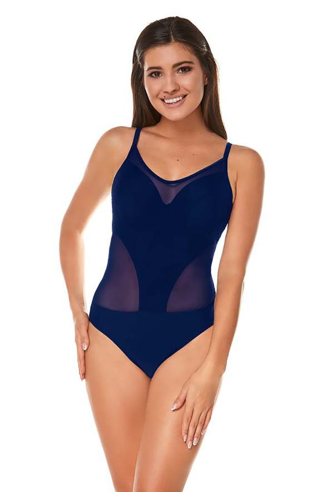 Слитный купальник пуш-ап синего цвета K.8235_607 с сетчатыми вставками