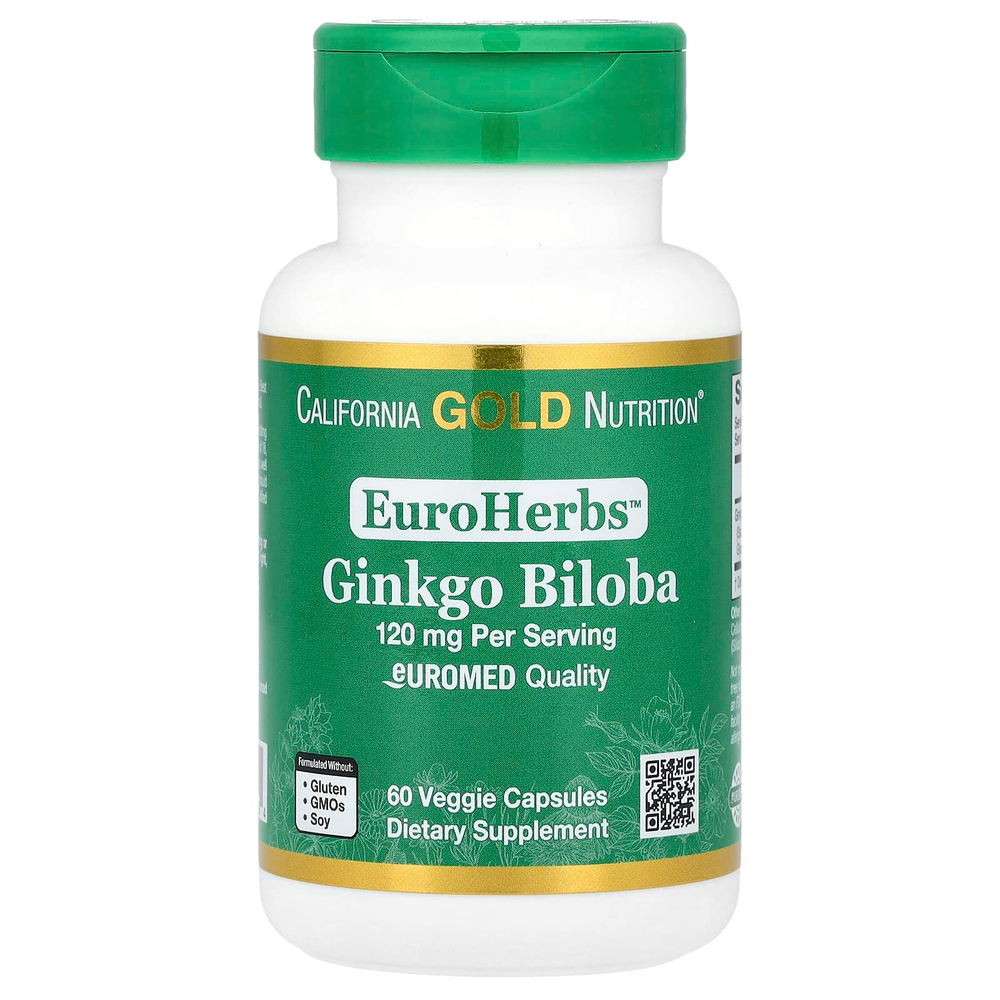 California Gold Nutrition, EuroHerbs™, экстракт гинкго билоба, качество Euromed, 120 мг, 60 растительных капсул