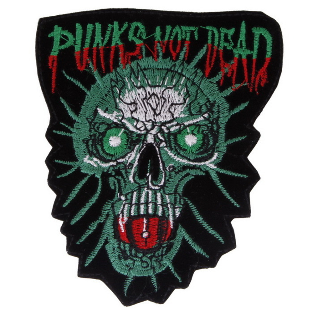 Нашивка Punks Not Dead (череп зеленый)