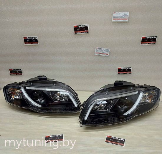 Передние фары Audi A4 B7 led tube lights black