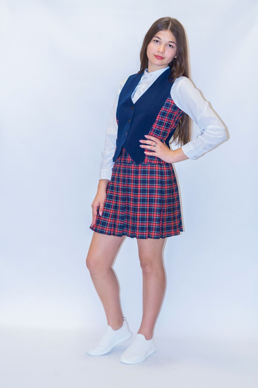 Юбка школьная для девочки девочковая складка в складку красная синяя крупная клетка в клетку тенниска тату татушки 128