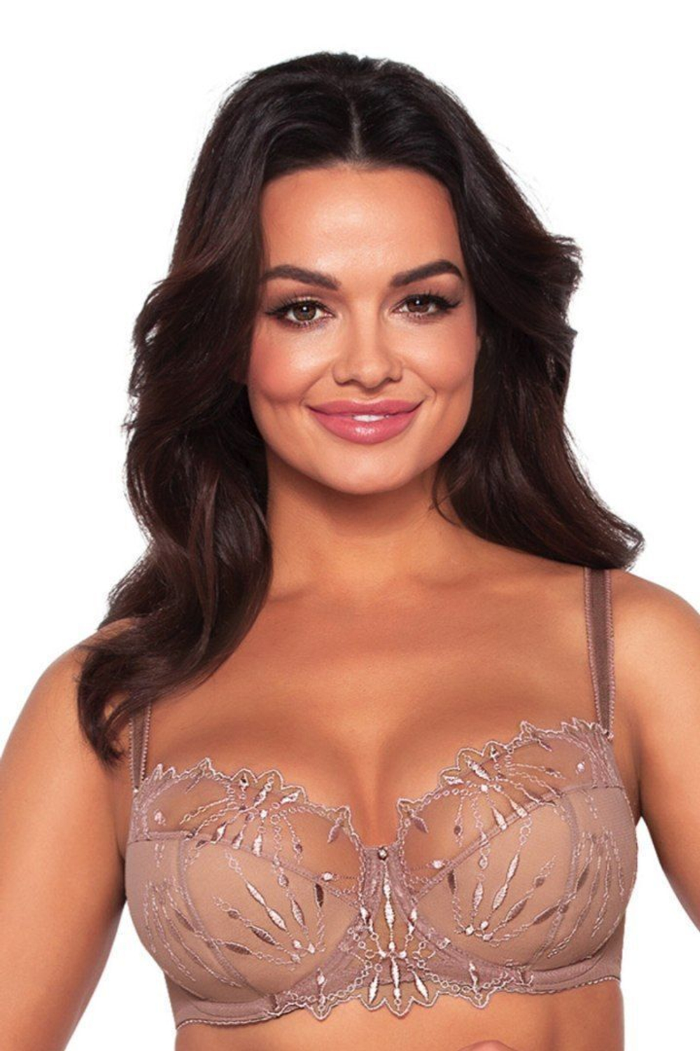 Бюстгальтер plus size на косточках с изысканной вышивкой (Размер: 80I) (Цвет: какао)