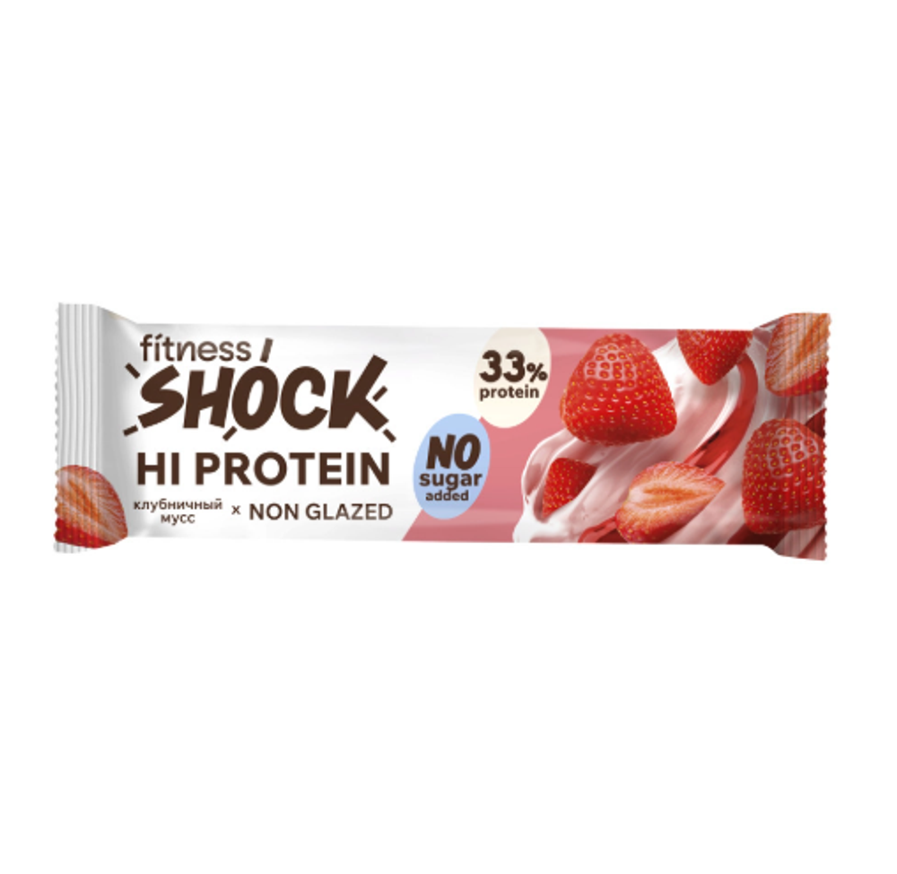 Протеиновый батончик HI PROTEIN FitnesShock 60 гр. Клубничный мусс