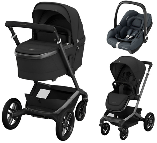 Детская коляска Maxi-Cosi Fame 3 в 1 с автокреслом CabrioFix Essential graphite Twillic Black/Черный