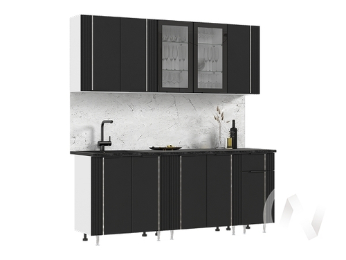 Кухня Виктория 2;0м (белый/пластер блэк/кастилло темный)