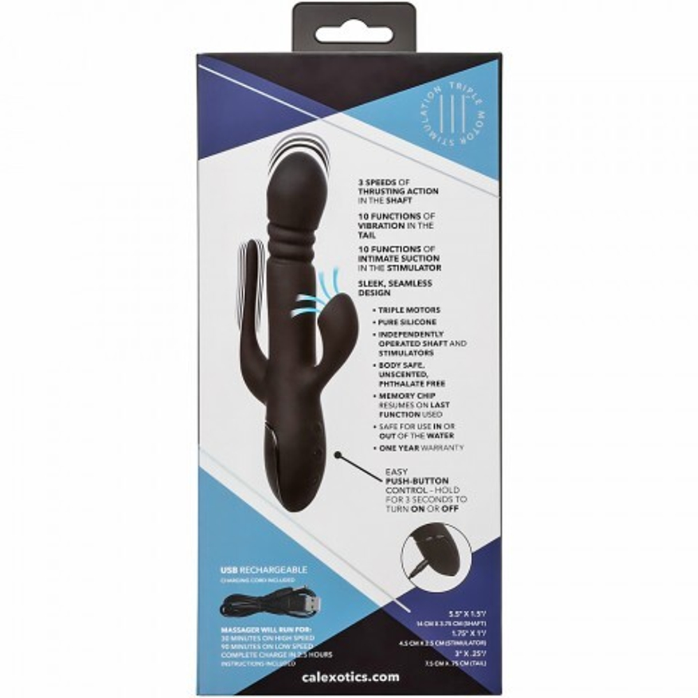 Вибромассажер тройной CalExotics III Triple Euphoria с режимом всасывания и анальной стимуляцией, 14 см x 3.75 см