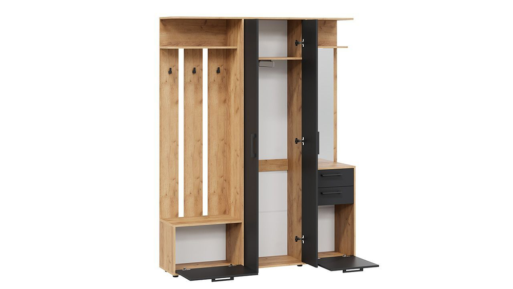 Прихожая с зеркалом комплект мебели Дуб крафт золотой/Антрацит 160х36х205 см