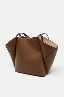 ZARA БОЛЬШАЯ СУМКА-ШОПЕР С ДЕТАЛЯМИ, ТЕМНЫЙ РЫЖЕВАТО-КОРИЧНЕВЫЙ