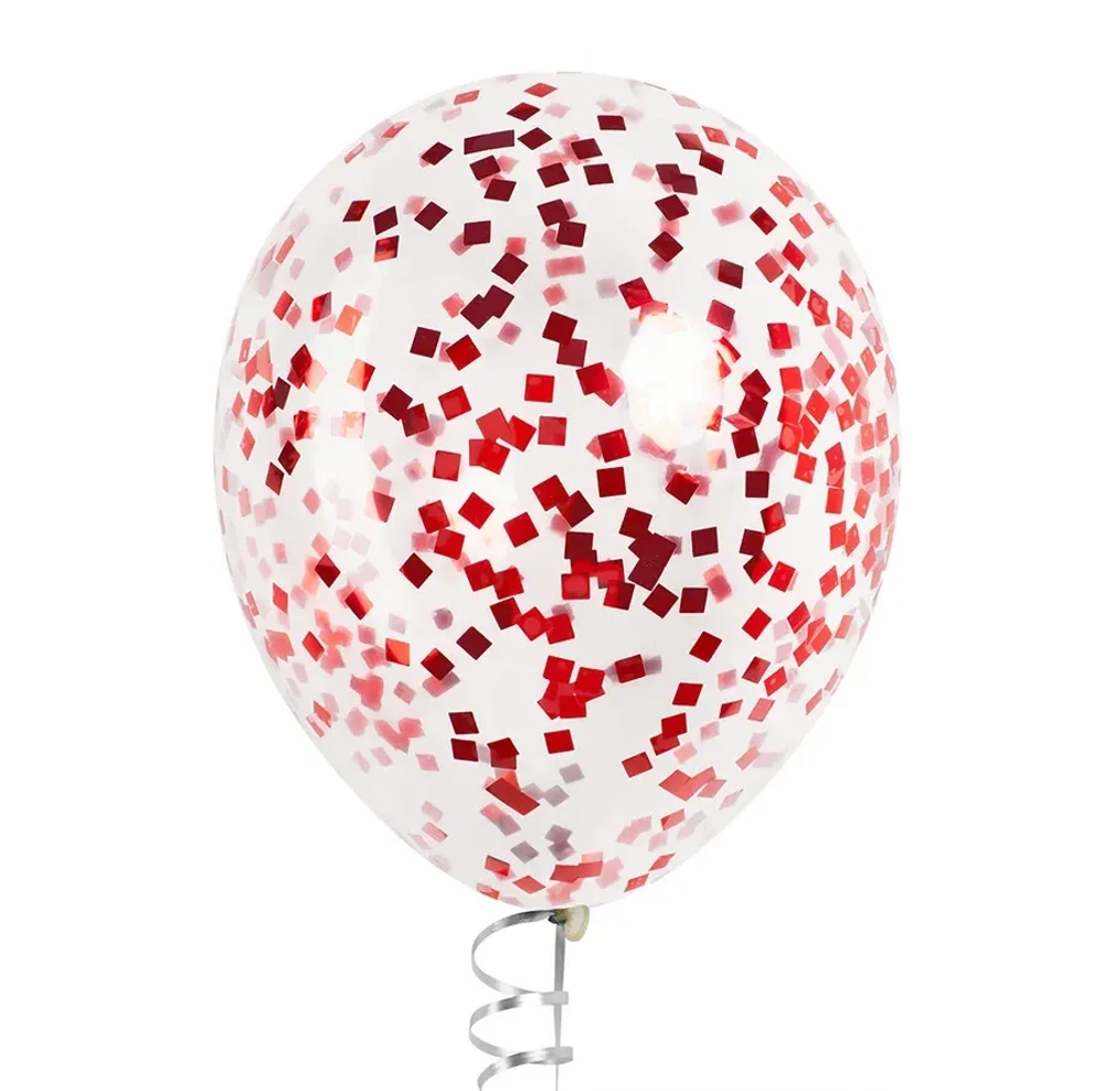 Латексный шар с мелким красным конфетти, квадрат, 36 см