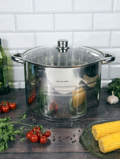 Кастрюля 15,5 л. из нержавеющей стали Kamille KM 5406 со стеклянной крышкой