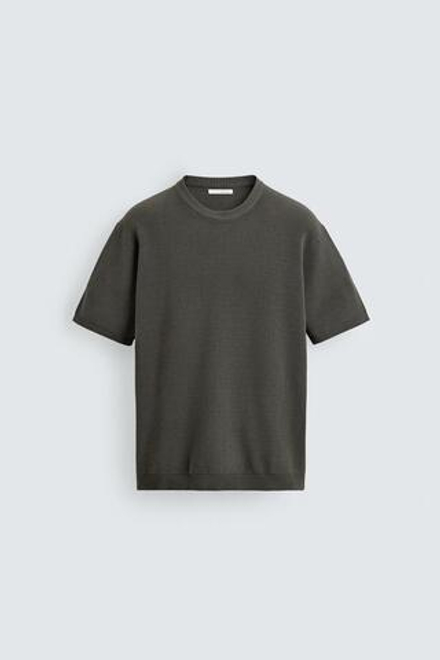 ZARA ФУТБОЛКА ПЛАТОЧНОЙ ВЯЗКИ, ТЕМНО-СЕРЫЙ