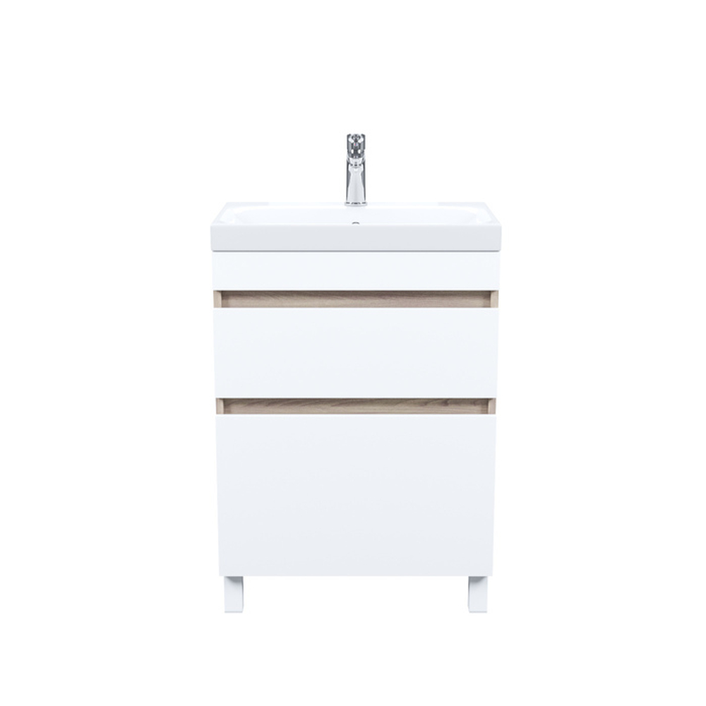 Тумба с умывальником напольная с ящиками IDDIS Zodiac, 60 см, белая/под дерево, ZOD6ABFi95K