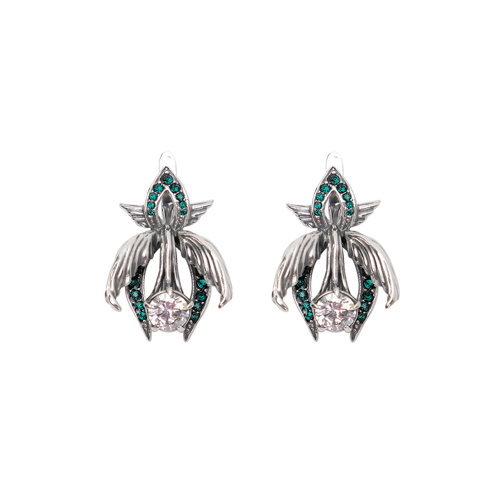 "Станхолея" серьги в серебряном покрытии из коллекции "Королева ночи" от Jenavi с английским замком