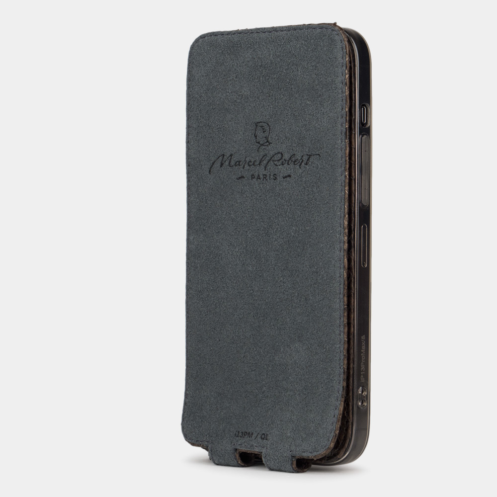 Чехол для iPhone 13 Pro из кожи питона темно-коричневого цвета