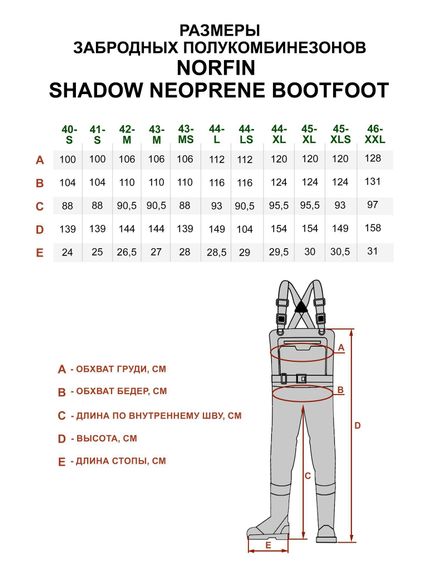 Полукомбинезон заброд. Norfin SHADOW NEOPRENE BOOTFOOT р.46-XXL с сапогами резина