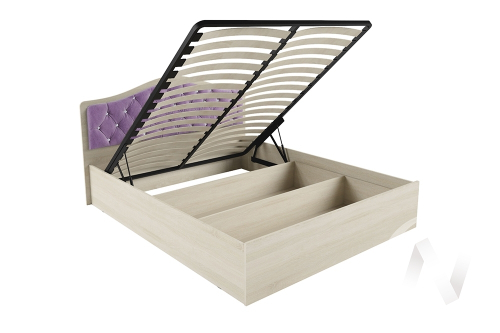 Кровать "Дели 1;6" с осн. ортопед. с подьемным механизмом (Дуб сонома/Велюр сирень со стразами)