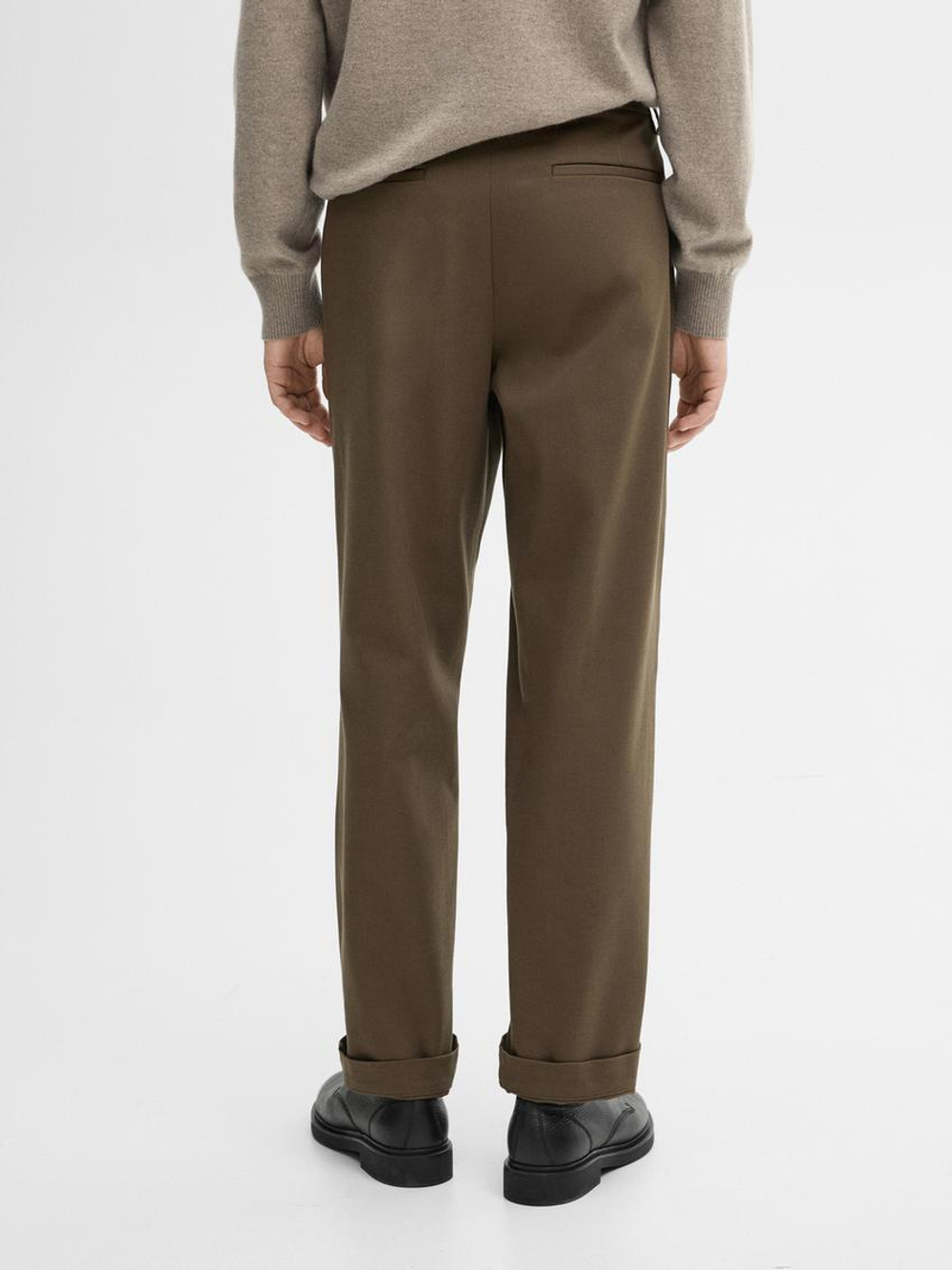 Massimo Dutti Брюки прямого кроя из смесового хлопкового твила, масляно-зеленый