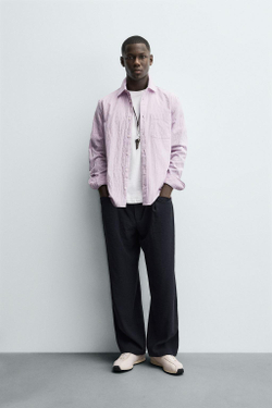 ZARA РУБАШКА В ПОЛОСКУ С ЭФФЕКТОМ ПОТЕРТОСТИ, РОЗОВЫЙ/ЛИЛОВЫЙ