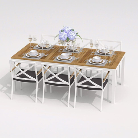 Обеденная группа Ideal Patio ТЕЛЛА  ФЕСТА  каркас белый, стол тик 200, ткань антрацит