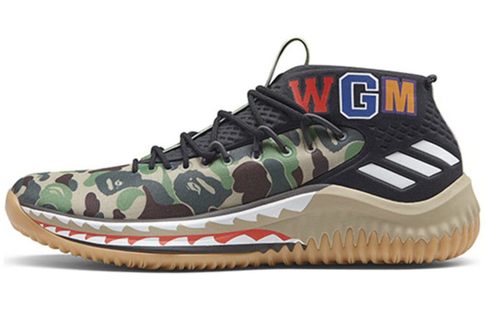 A Bathing Ape X Adidas D Lillard 4 Green Camo Hyper Sneakers