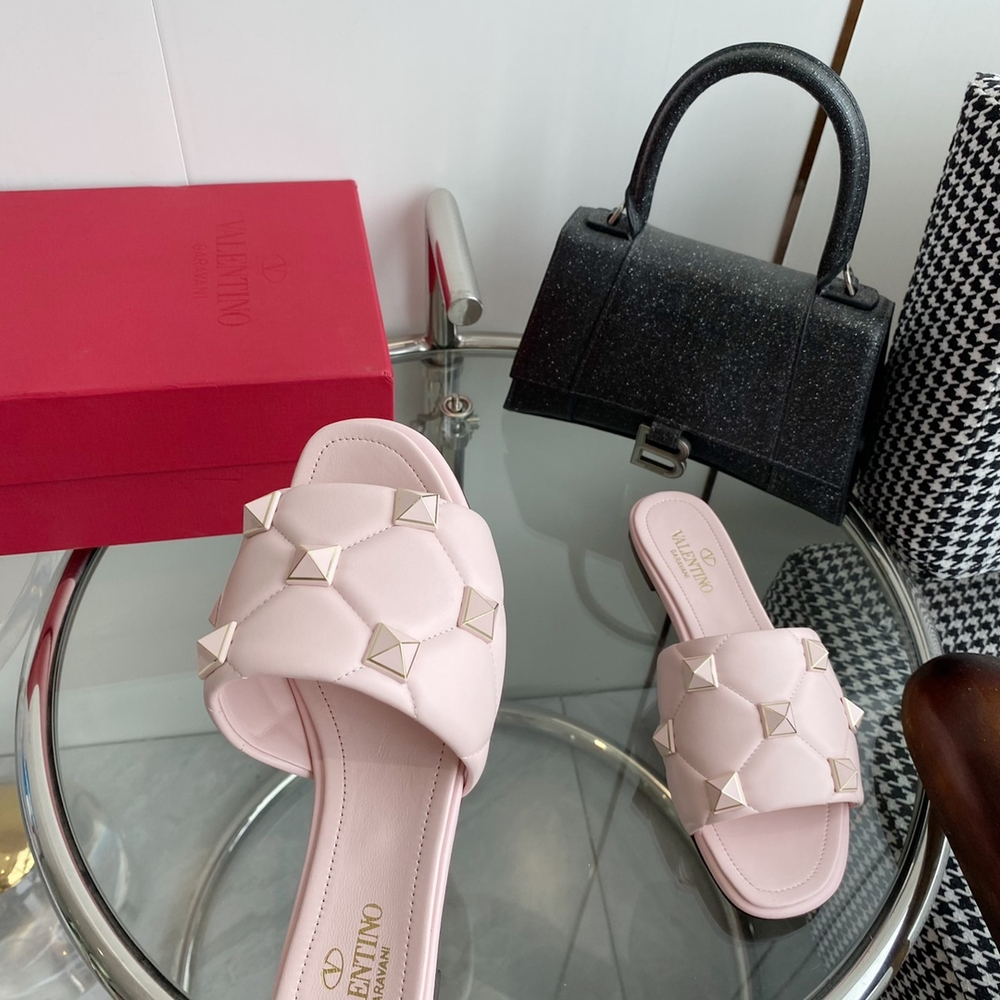 Valentino Flat Roman Stud Slide Sandal