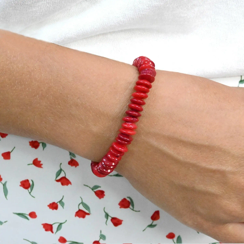 Браслет из коралла красного диски 7*3мм