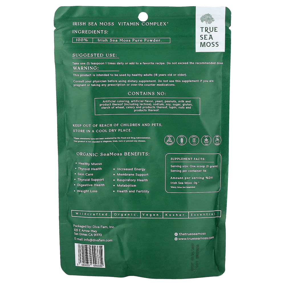 True Sea Moss, Комплекс витаминов премиального качества в порошке с морским мхом, 227 г (8 унций)