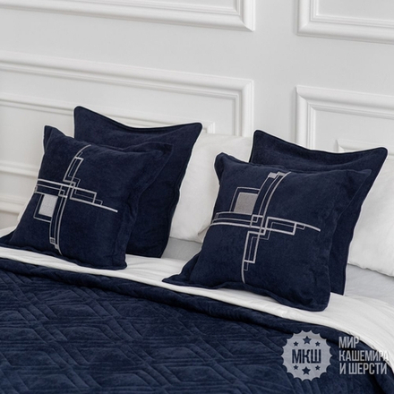 Покрывало с вышивкой в спальню БРИДД (арт. BL02-306-03) - синее