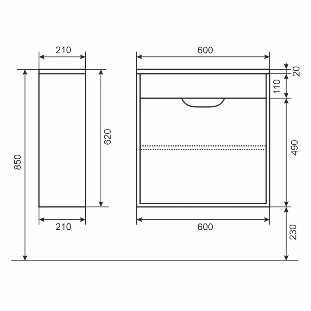 Тумба с раковиной для ванной Uperwood Modul 60 см, подвесная, матовая, черная