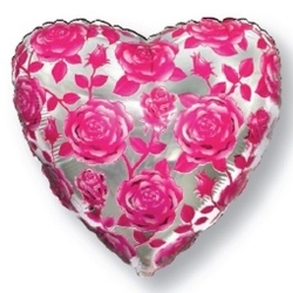 Шар (18"/46 см) Сердце, Розы, Фуше