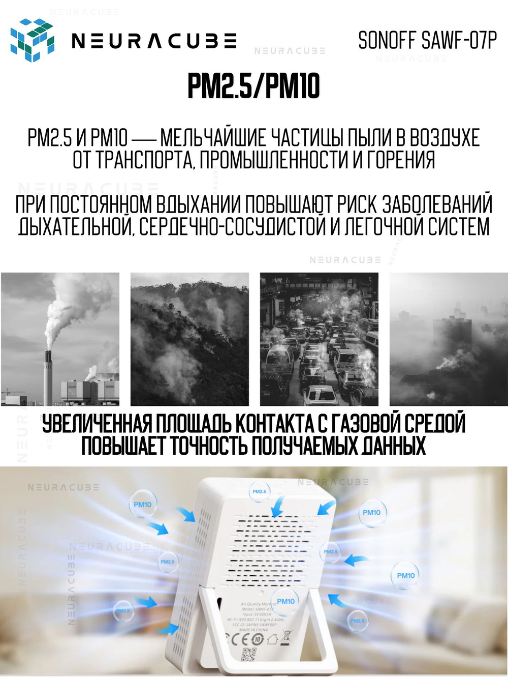 Matter (WiFi) Датчик качества воздуха PM2.5/PM10 SONOFF SAWF-07P