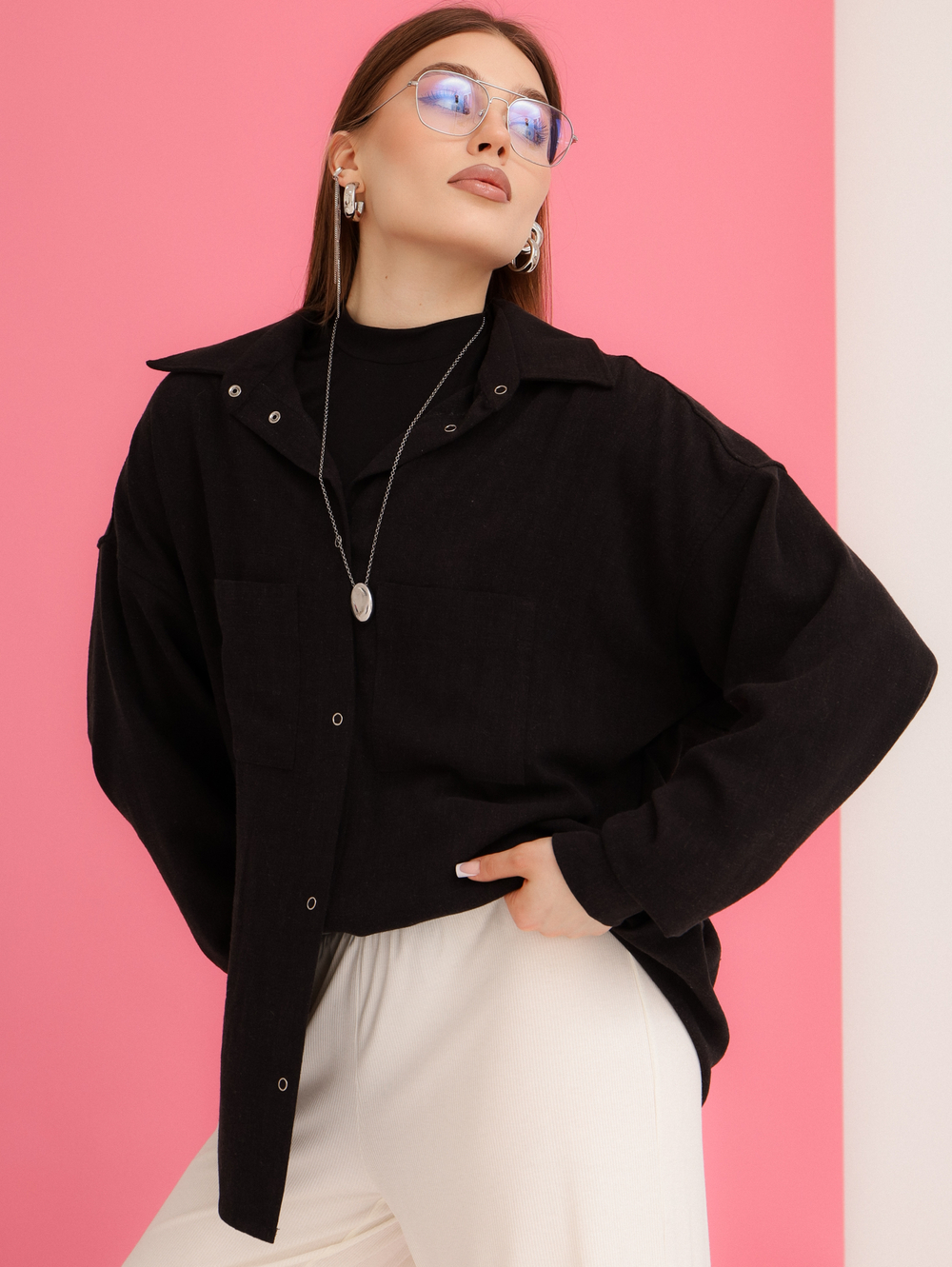 Рубашка лен, черная