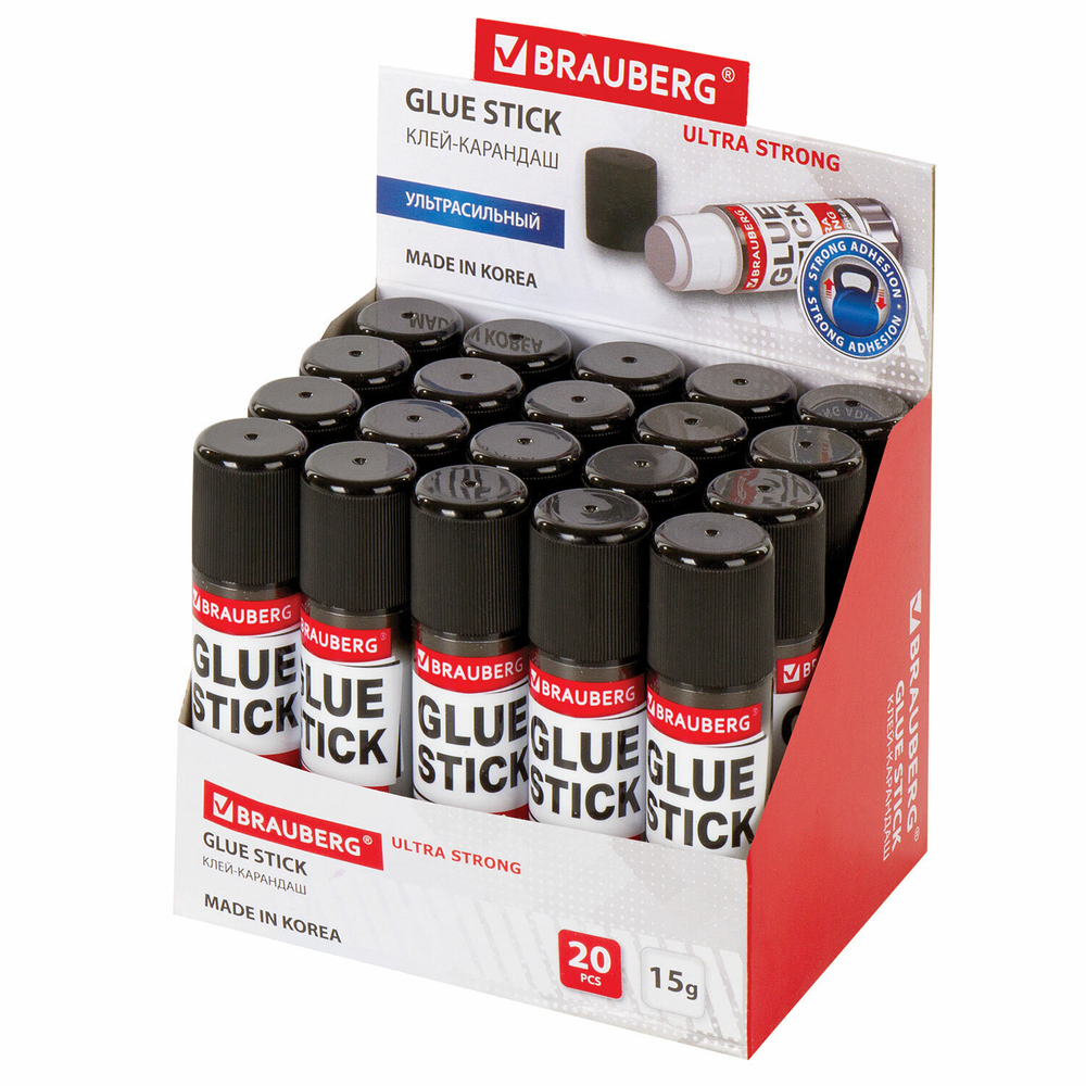 Клей-карандаш BRAUBERG ULTRA STRONG усиленная ФОРМУЛА 15 г ЮЖНАЯ КОРЕЯ (20 штук в упаковке)