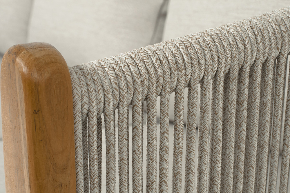 "Сидней" диван 3-местный плетеный из роупа, основание тик, каркас алюминий бежевый, роуп бежевый, ткань бежевая