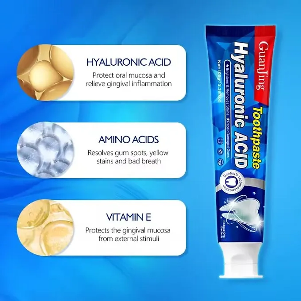 Зубная паста с гиалуроновой кислотой забота о деснах и зубах GuanJing Hyaluronic Acid ToothPaste, 100г