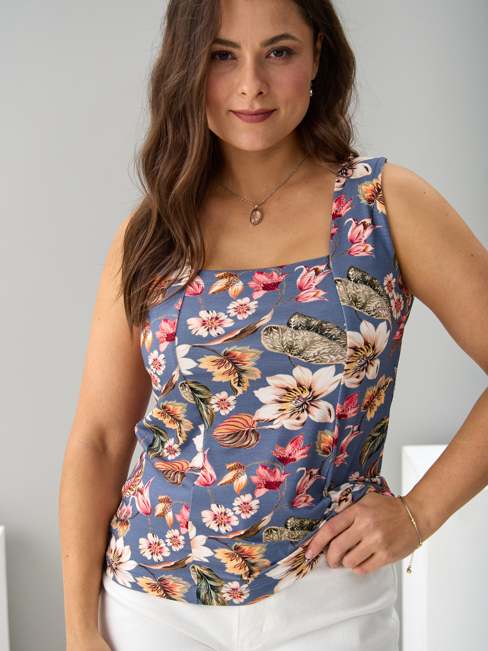 Майка М-040/индиго-тропическиелистья