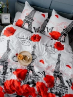 Постельное белье Евро полисатин Павлайн Розы в Париже на белом 7008-07